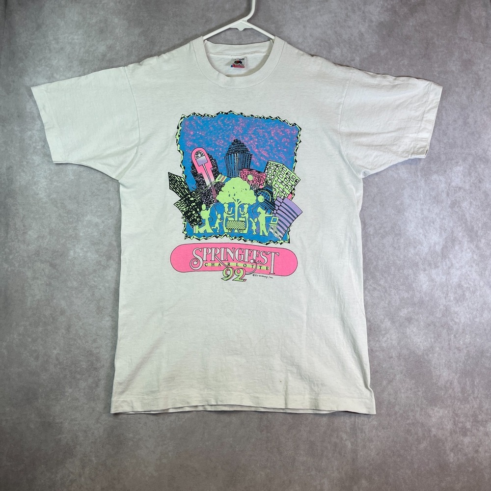 VINTAGE Springfest Charlotte Shirt Adult Large White 1992 Single Stitch USA 90s